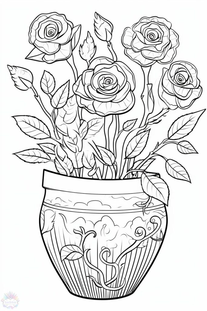 Dibujos de Jarrón de Flores Para Colorear